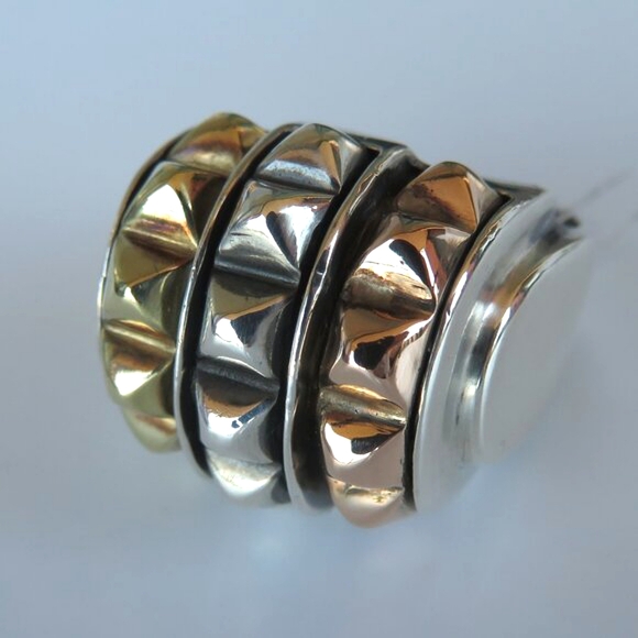 LAGOS Tri-Color Spike Sterling Silver Rose Gold Yellow Gold Caviar Ring